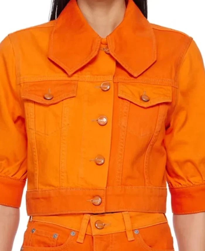 American Homecoming S03 Simone Hicks Orange Denim Jacket front