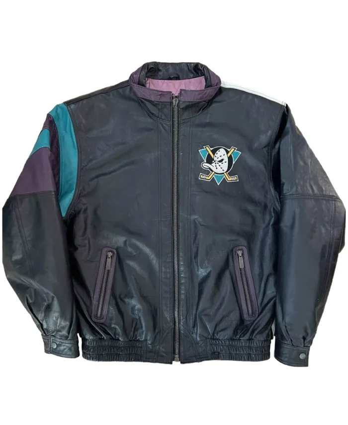 Anaheim Ducks Multi Color Leather Jacket front