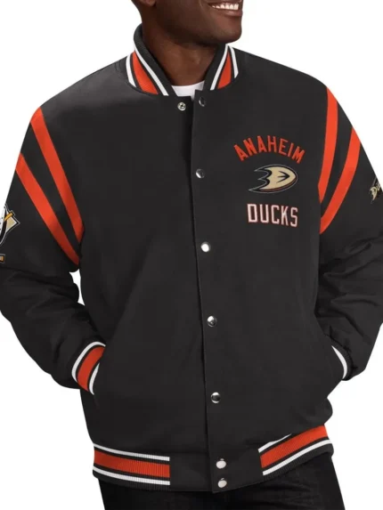 Anaheim Ducks Tailback Black Varsity Jacket front