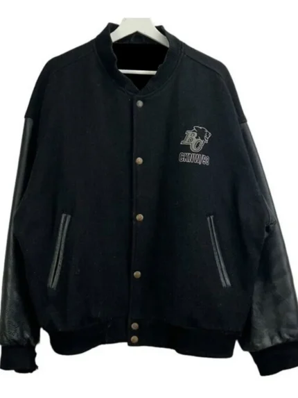 BC Lions CKNW-98 Embroidered Black Varsity Jacket front