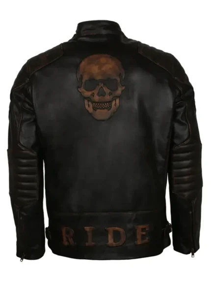 Black Skull Embossed Ride Biker Jacket back