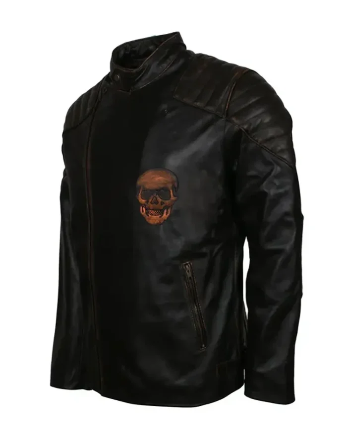 Black Skull Embossed Ride Biker Jacket side