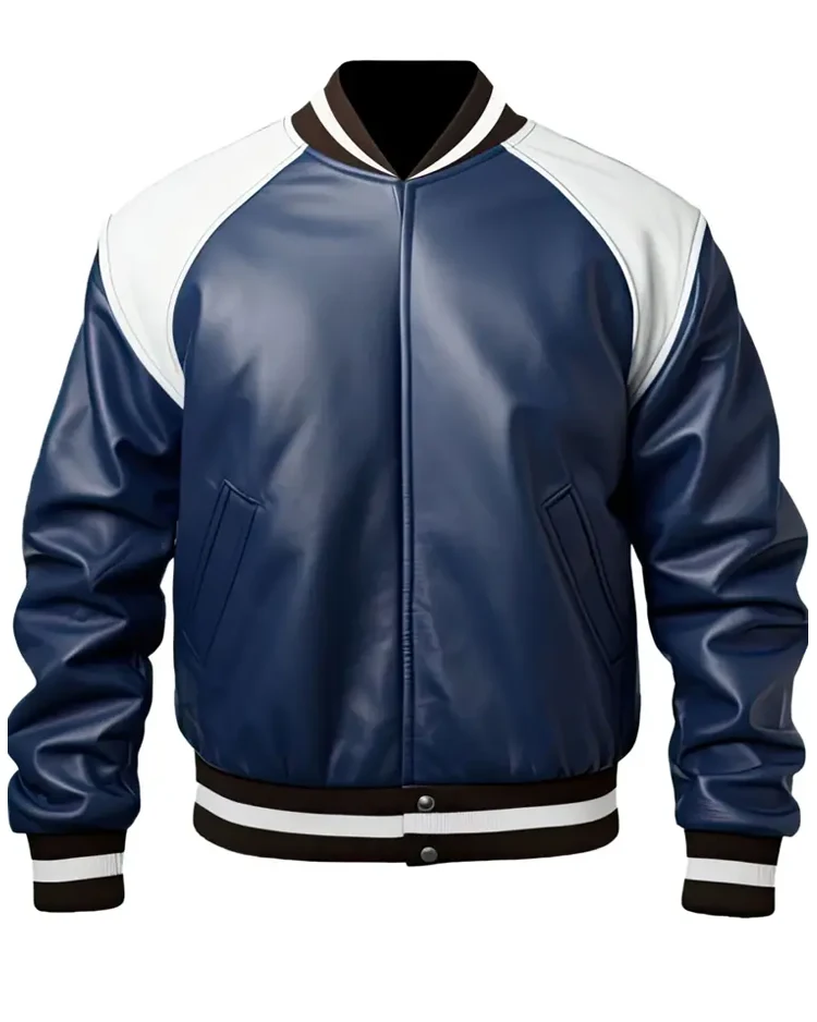Blue White Men’s Genuine Sheepskin jacket front