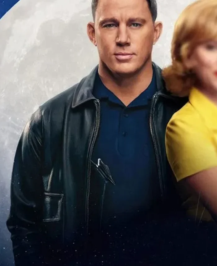 Channing Tatum Black Leather Jacket Fly Me To The Moon 2024 front