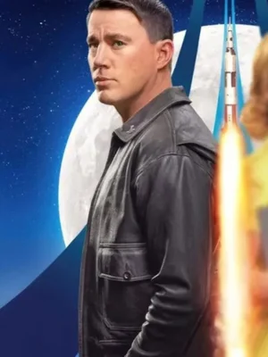 Channing Tatum Black Leather Jacket Fly Me To The Moon 2024 side