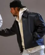 Justin Bieber Coachella 2024 Louis Vuitton Black Leather Jacket side