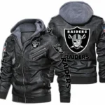 Las Vegas Raiders Leather Jacket With Hood