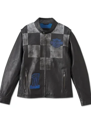 Men's Blue Steel Convertible Leather Jacket front