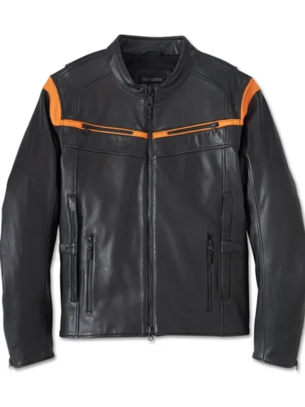 Men's Capitol Triple Vent System 2.0 Leather Jacket - Harley Black & Harley Orange front
