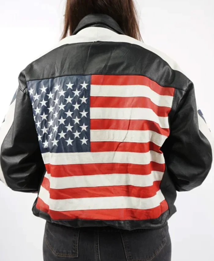 Michael Hoban American Flag USA Leather Jacket back