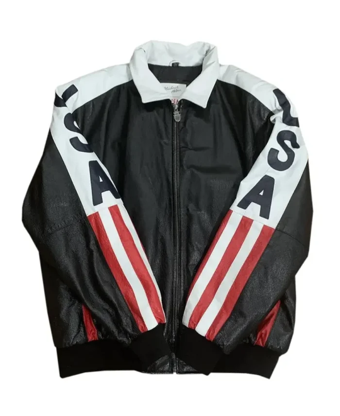 Michael Hoban American Flag USA Leather Jacket front