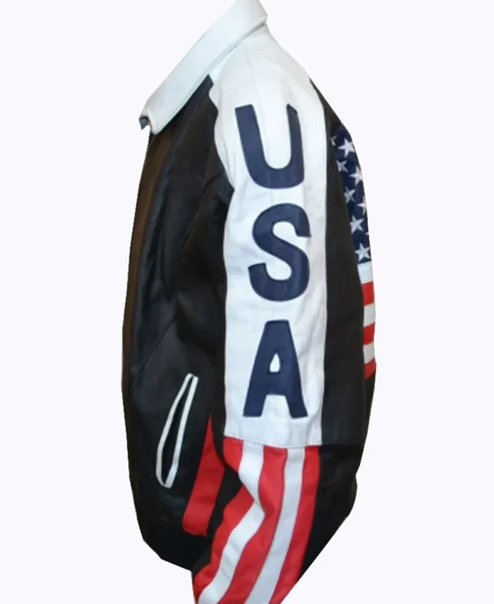 Michael Hoban American Flag USA Leather Jacket full side