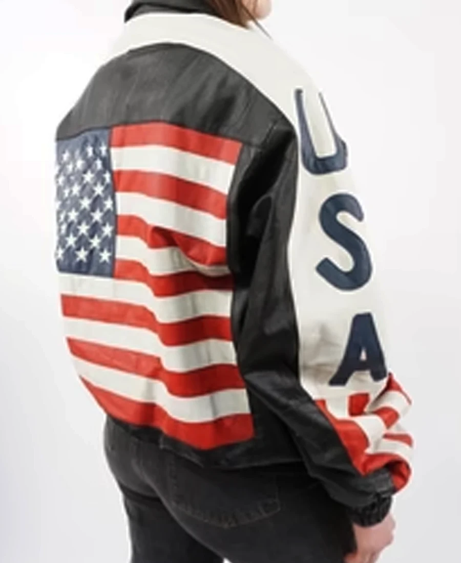 Michael Hoban American Flag USA Leather Jacket side