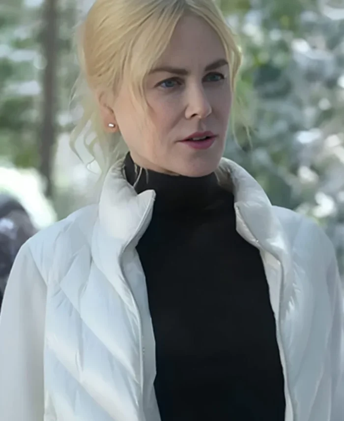 Nicole Kidman A Family Affair 2024 White Puffer Jacket front