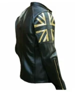 Union Jack Silver Biker Leather Jacket back