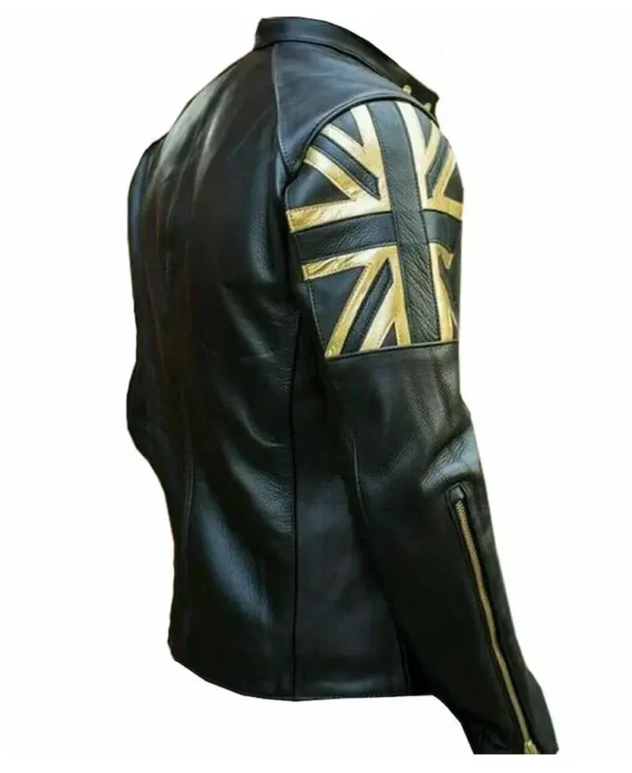 Union Jack Silver Biker Leather Jacket back