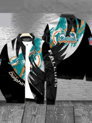 Bradley Miami Dolphins Black Bomber Jacket front & back