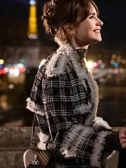 Emily In Paris S04 Emily Cooper Plaid Coat side pose