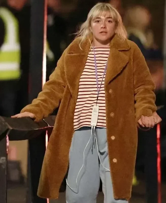 Biker Black Jacket Florence Pugh We live in Time 2025 Shearling Coat