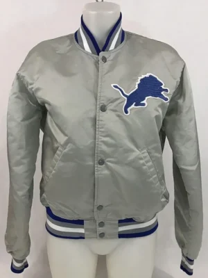 Gray Detroit Lions Satin Jacket front