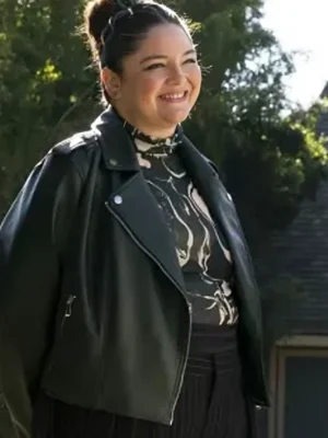 Hacks Season 03 Megan Stalter Black Leather Jacket side