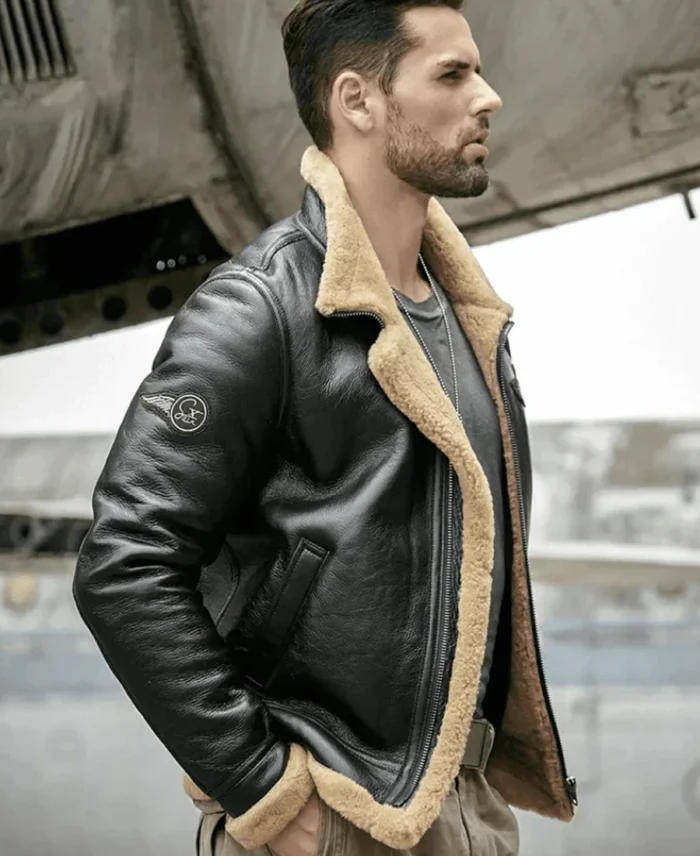 Mens B3 Bomber Aviator Shearling Leather Jacket back