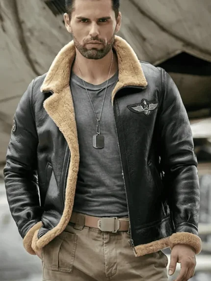 Mens B3 Bomber Aviator Shearling Leather Jacket front