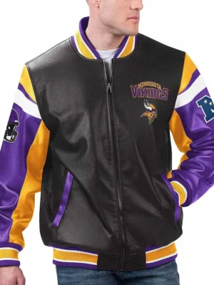 Minnesota Vikings Black Varsity Full-Zip Leather Jacket