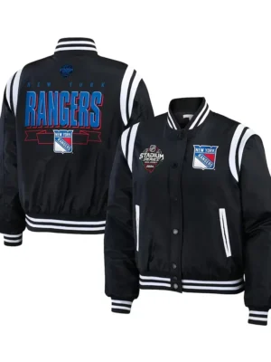 New York Rangers Black Bomber Full-Zip Jacket front & back