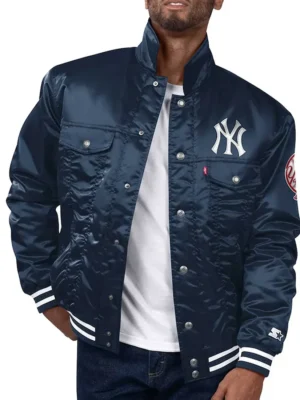 New York Yankees Navy Silver Tab Trucker Jacket front