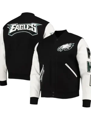 Philadelphia Eagles Logo Black and White Letterman Jacket Front & back