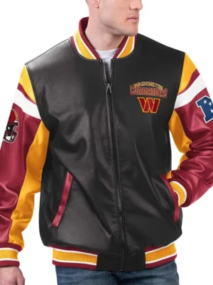 Washington Commanders Black Varsity Full-Zip Leather Jacket