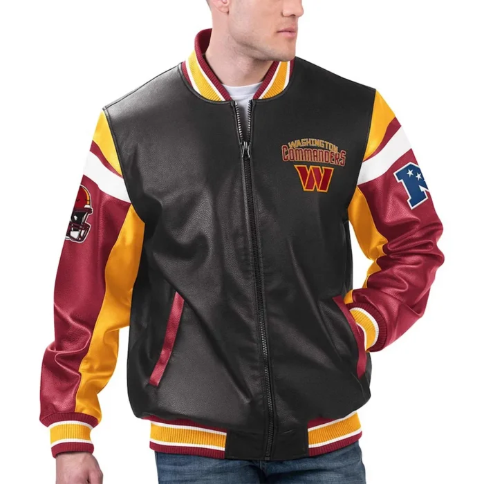 Washington Commanders Black Varsity Full-Zip Leather Jacket