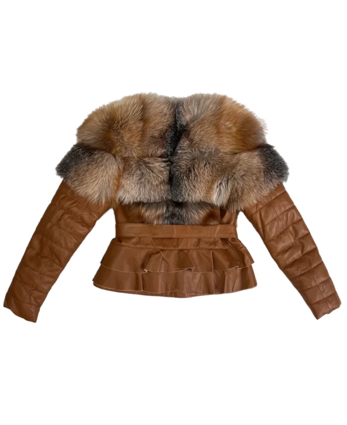 Women's Cropped Shearling Leather Coat back