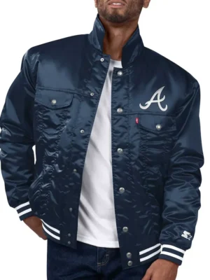 Atlanta Braves Navy Silver Tab Trucker Jacket front