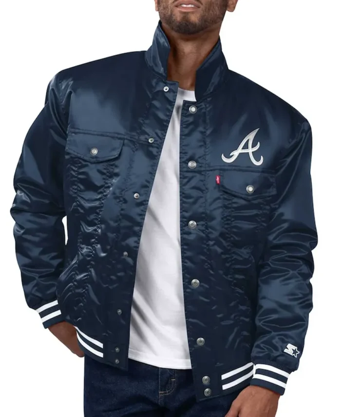 Atlanta Braves Navy Silver Tab Trucker Jacket front