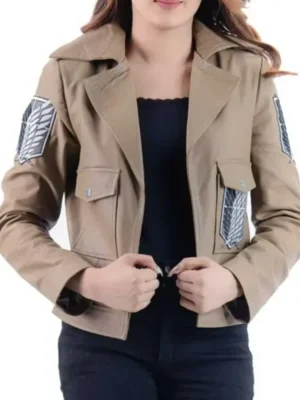 Attack On Titan Survey Corps Khaki Leather Jacket front