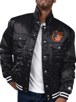 Baltimore Orioles Black Silver Tab Trucker Jacket front