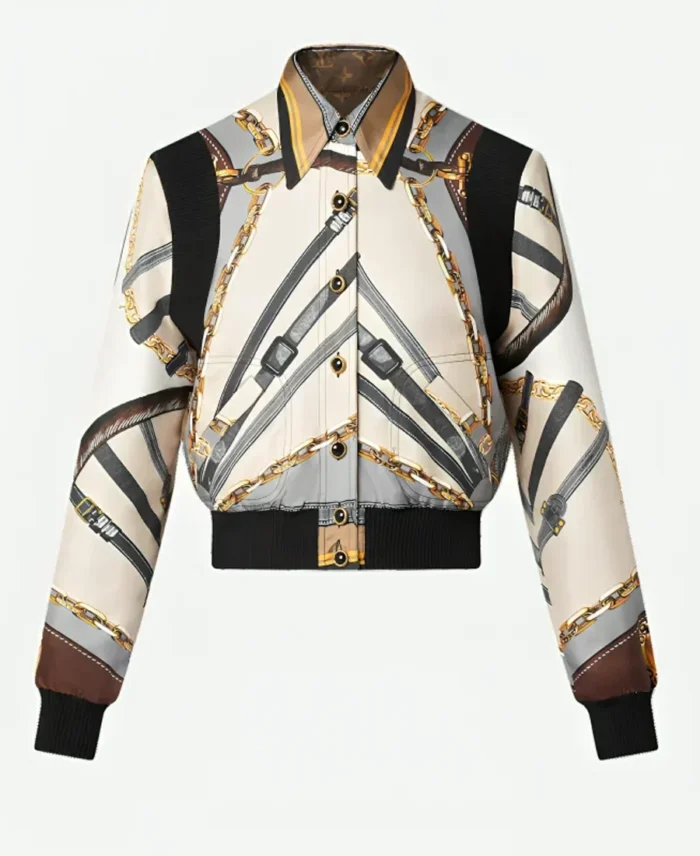 Emily Cooper Emily In Paris Chain Belt Bomber Jacket front