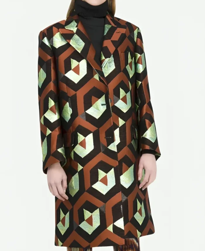 Emily In Paris S03 Marianne Geometric Jacquard Coat front