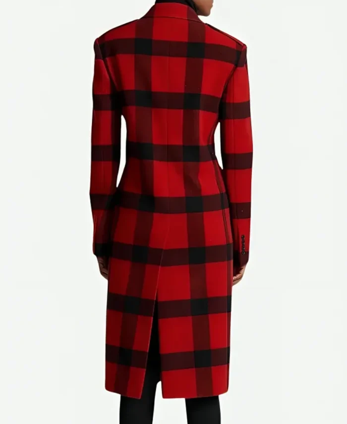 Emily In Paris S04 Lily Collins Red And Black Plaid Coat back