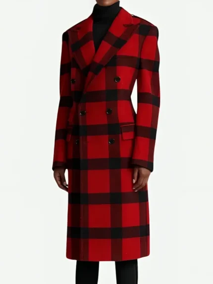 Emily In Paris S04 Lily Collins Red And Black Plaid Coat front