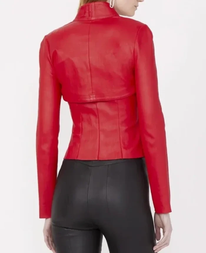 Emily in Paris S04 Lily Collins Red Leather Jacket back