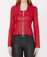 Emily in Paris S04 Lily Collins Red Leather Jacket front