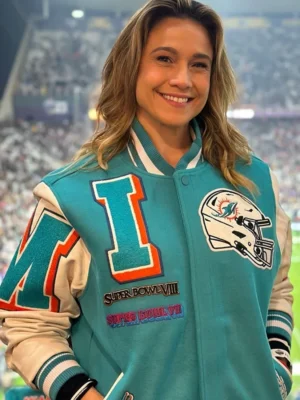 Fernanda Gentil Miami Dolphins Mashup Logo Varsity Jacket front