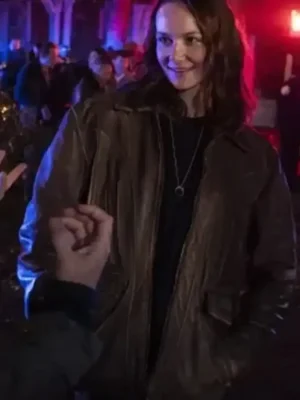 Halloween Ends 2022 Andi Matichak Brown Leather Jacket front