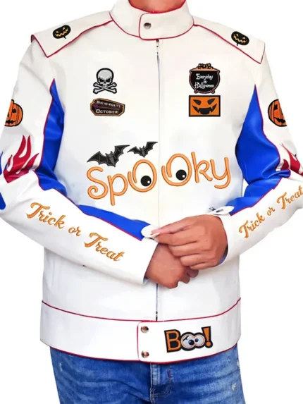 Halloween Spooky Trick Or Treat Leather Jacket front