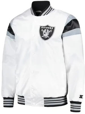 Las Vegas Raiders Midweight White Satin Jacket front