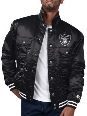 Las Vegas Raiders Silver Tab Trucker Jacket front