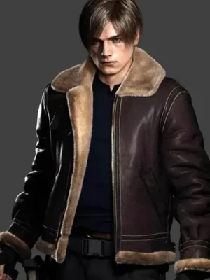 Leon Kennedy Resident Evil 4 Shearling Jacket front